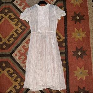 Vintage Sheer Floral Dress with Lace Trim and Pleating in Front